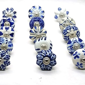 Assorted Blue and White Cabinet Knobs / Various Pattern Mix Size Ceramic Knobs / Furniture door knobs/ Instant Makeover To Old Furniture