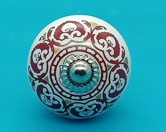 Premium Quality Red and Golden Round Shape Ceramic Knobs for Expensive Cabinets / High Grade Hand Painted Knobs