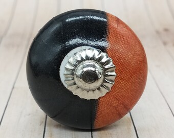 Schwarze und Orange Runde Form handbemalte Keramikknöpfe / Keramik Schubladengriffe / Schrankknöpfe / Küchenschrank Türgriffe