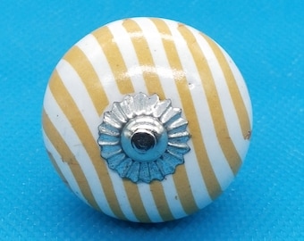 Yellow and White Round Shape Hand Painted Ceramic knobs / Ceramic Drawer Pulls / Cabinet Knobs/ Kitchen Cabinet Door Handles / Drawer Pulls