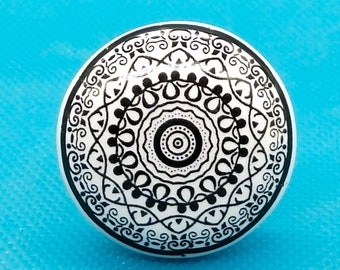 Premium Quality Black and  White Flat Head Round Shape Ceramic Knobs for Expensive Cabinets / High Grade Hand Painted Knobs/ Drawer Pulls