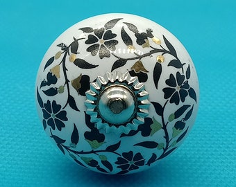 Premium Quality Black and Golden Round Shape Ceramic Knobs for Expensive Cabinets / High Grade Hand Painted Knobs