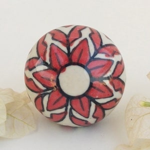 2 Inch Large Red and White Round shape Crater Knob,Artistic Cabinet Knob and Furniture Hardware, Decorative Handles, Dresser Knob