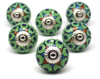 Round Ceramic Hand Painted knobs, Drawer pulls, Cabinet knobs, Kitchen Cupboard Handles