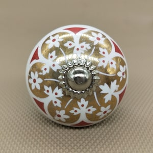Premium Quality Red and Golden On White Base  Round Shape Ceramic Knobs for Expensive Cabinets / High Grade Hand Painted Knobs