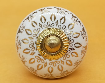 Botões cerâmicos redondos brancos e dourados de qualidade premium para armários caros/botões pintados à mão de alta qualidade