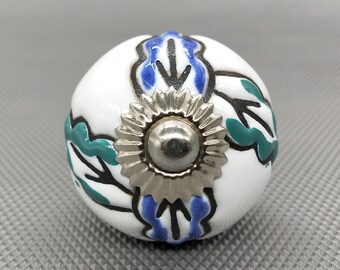 Premium Quality Multi Color on White Base Embossed Round Shape Ceramic Knobs for Expensive Cabinets/ High Grade Hand Painted Knobs