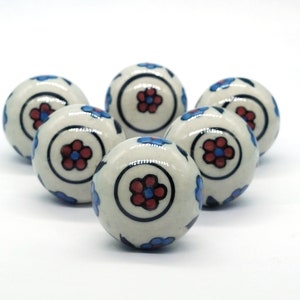 White Base Multi Color Design Hand Painted Ceramic knobs / Ceramic Drawer Pulls / Cabinet Knobs/Kitchen Cabinet Door Handles /Cupboard Knobs