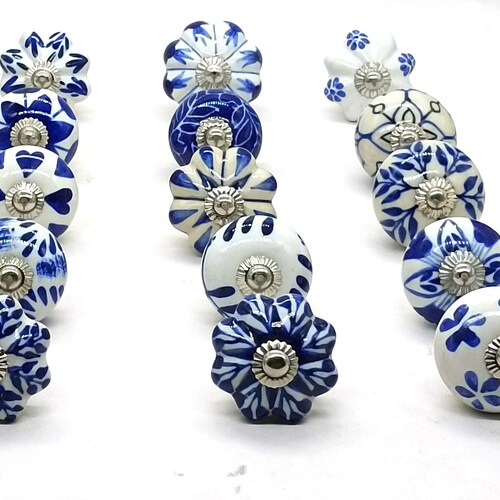 Assorted Blue and White Cabinet Knobs / Various Pattern Mix - Etsy