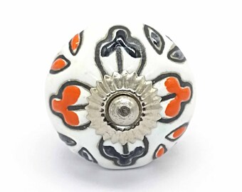Boutons en céramique peints à la main de forme ronde florale en relief multicolore/Poignées de tiroir en céramique/Boutons d'armoire/Poignées de porte d'armoire de cuisine