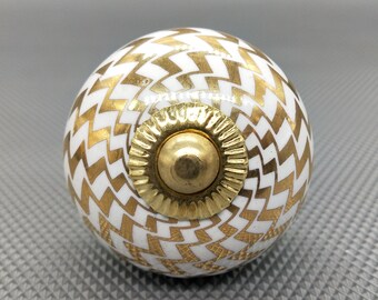 Premium Quality White and Golden Round Shape Ceramic Knobs for Expensive Cabinets / High Grade Hand Painted Knobs