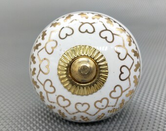 Premium Quality White and Golden Round Shape Ceramic Knobs for Expensive Cabinets / High Grade Hand Painted Knobs