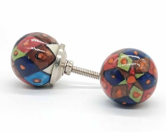 Diseño de arco iris multicolor Forma redonda Perillas de cerámica pintadas a mano / Tiradores de cajones de cerámica / Perillas de gabinete / Manijas de puertas de gabinete de cocina