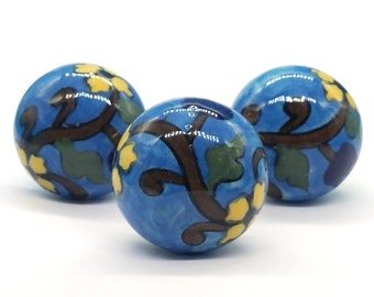 Multi Color Floral Round Shape Hand Painted Ceramic knobs / Ceramic Drawer Pulls / Cabinet Knobs/ Kitchen Cabinet Door Handles