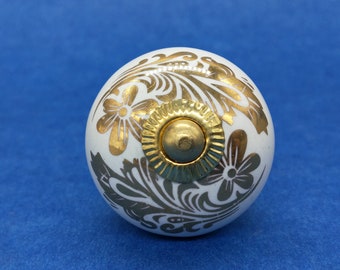 Premium Quality White and Golden Round Shape Ceramic Knobs for Expensive Cabinets / High Grade Hand Painted Knobs