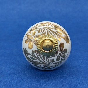 Premium Quality White and Golden Round Shape Ceramic Knobs for Expensive Cabinets / High Grade Hand Painted Knobs