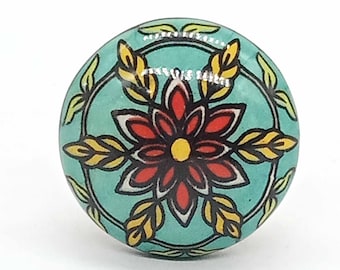 Seafoam Green Mandala Design Round Shape Hand Painted Ceramic knobs / Ceramic Drawer Pulls / Cabinet Knobs/ Kitchen Cabinet Door Handles