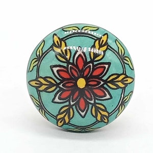 Seafoam Green Mandala Design Round Shape Hand Painted Ceramic knobs / Ceramic Drawer Pulls / Cabinet Knobs/ Kitchen Cabinet Door Handles