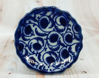 Floral designer Hand Painted Blue en Beige Keramische knoppen / Keramische lade trekt / Kast Knoppen / Keukenkast deurgrepen / Kast Knoppen