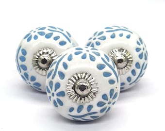 Large round shape Crater Knob, WHITE And Sky Blue Artistic Cabinet Knob and Furniture Hardware, Decorative Handles, Dresser Knob