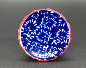 Floral designer Hand Painted Blue and Beige Ceramic knobs / Ceramic Drawer Pulls/Cabinet Knobs/Kitchen Cabinet Door Handles / Cupboard Knobs