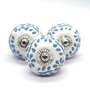 Large round shape Crater Knob, WHITE And Sky Blue Artistic Cabinet Knob and Furniture Hardware, Decorative Handles, Dresser Knob