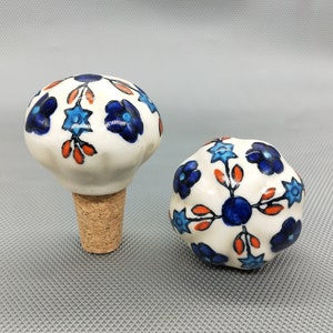 Ceramic Hand Painted Pumpkin Shape Combination of Blue And White Wine Bottle Stopper, Bottle Stopper, Bottle Tops