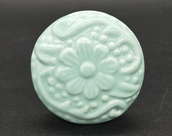 Botão de cratera em forma redonda com design azul mar gravado, botão de armário artístico e ferragens para móveis, alças decorativas, botão de cômoda