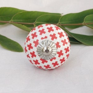 Round shape  Crater Knob, Hand Painted Red and White Artistic Cabinet Knob and Furniture Hardware, Decorative Handles, Dresser Knob