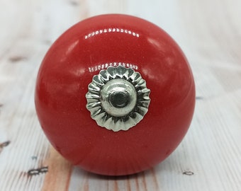 Cherry Red Hand Painted Round Shape Ceramic knobs / Ceramic Drawer Pulls / Cabinet Knobs/ Kitchen Cabinet Door Handles / Cupboard Knobs