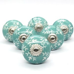 Sea Foam Green Round Shape Hand Painted Ceramic knobs / Ceramic Drawer Pulls / Cabinet Knobs/ Kitchen Cabinet Knobs