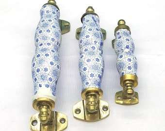 Blue And White Flower Pattern Brass Accessories Handles in Different Sizes / Ceramic Handles / Cabinet Handles / Kitchen Cabinet Handles