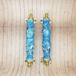 Set of  2 Ceramic Drawer Pulls Door Handles Kitchen Cabinet Pull Dresser Knob Pull Cupboard Handle Furniture Blue Antique Bronze Handle