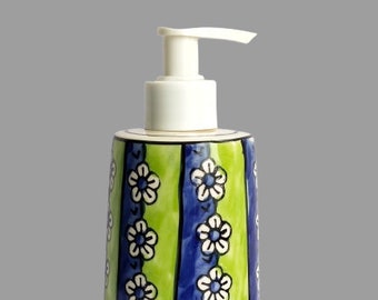 Hand Painted Ceramic Soap Pump , Reusable and Refilling / Eco Friendly Material with Hand Painted Pattern / Liquid Soap Dispenser