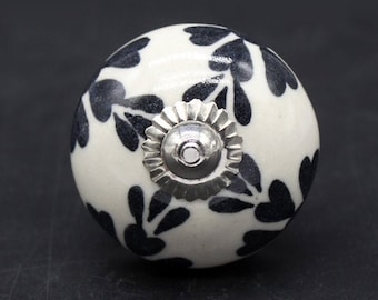 Black and White Round Shape Hand Painted Ceramic knobs / Ceramic Drawer Pulls / Cabinet Knobs/ Kitchen Cabinet Door Handles