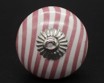 Cor rosa linhas padrão forma redonda pintados à mão botões de cerâmica/botão rei casa feita projetos puxadores de armário/maçanetas de porta de armário de cozinha