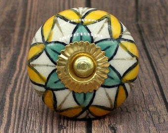 Multi Color Floral Round Shape Hand Painted Ceramic knobs / Ceramic Drawer Pulls / Cabinet Knobs/ Kitchen Cabinet Door Handles