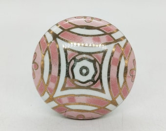 Pink with Chrome Stripped Round Shape Hand Painted Ceramic knobs / Ceramic Drawer Pulls / Cabinet Knobs/ Kitchen Cabinet Knobs