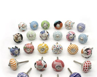 Knob King Designed Assorted Multi Color Round Shape Floral Knobs From Workshop Multi Color Floral Pattern Knobs Directly from Artists