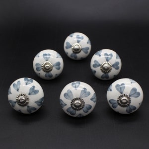 White and Grey Heart Pattern Brilliantly Hand Painted Ceramic knobs / Ceramic Drawer Pulls / Cabinet Knobs/ Kitchen Cabinet Door Handles