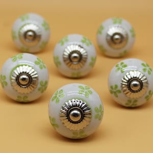 Großer runder Kraterknopf, grüner kleiner Blumendruck kunstvoller Möbelknopf und Möbelknopf, Dekorative Griffe, Kommode Knauf