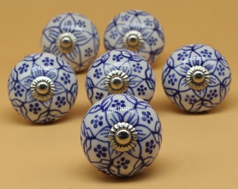 Sourcingmap 6 Pieces Vintage Shabby Knobs Blue And White Floral Hand Painted Ceramic Pumpkin Cupboard Wardrobe Cabinet Drawer Door Handles Pulls Knob, Vines - View #8