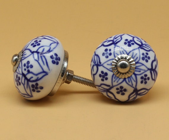 EXCEART 4-Pack Ceramic Drawer Knobs - Blue Vintage Cabinet Pulls, Decorative Handles For Furniture & Kitchen - View #3