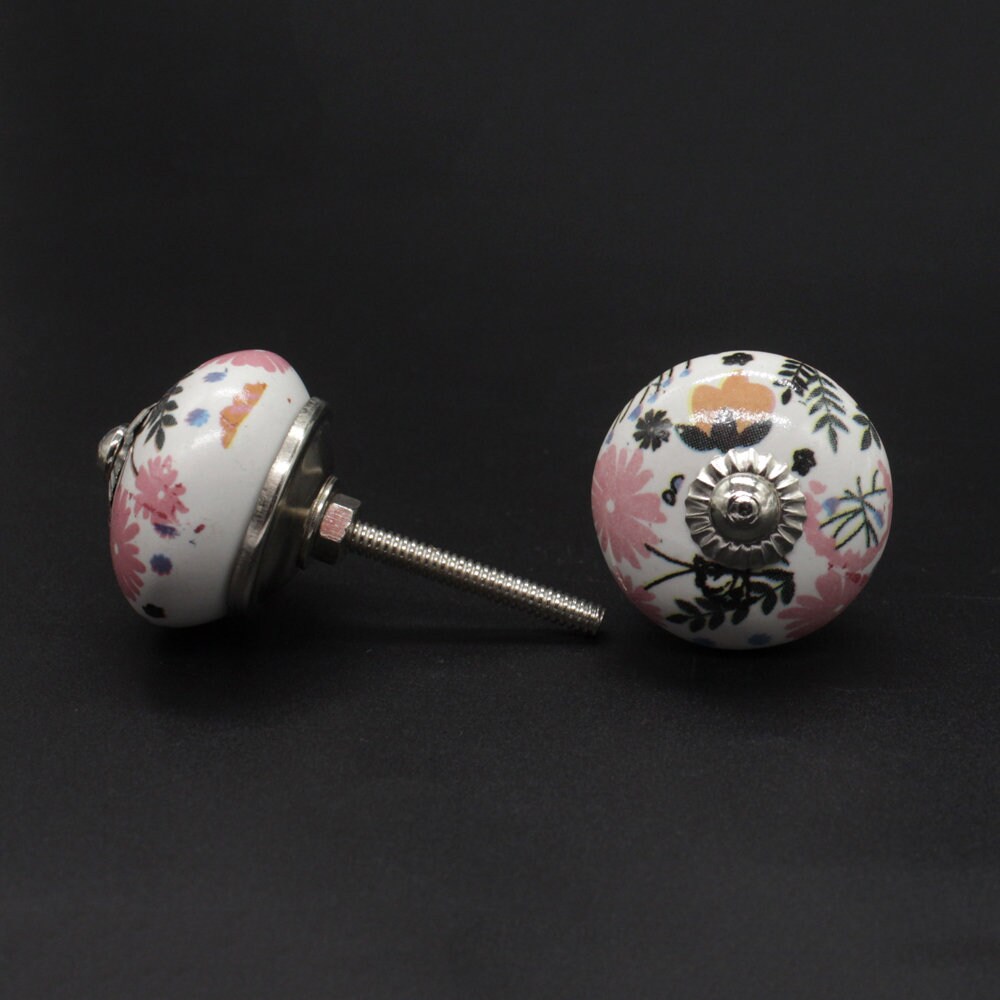 Multi Color Floral Pattern Round Shape Hand Painted Ceramic Knobs ...