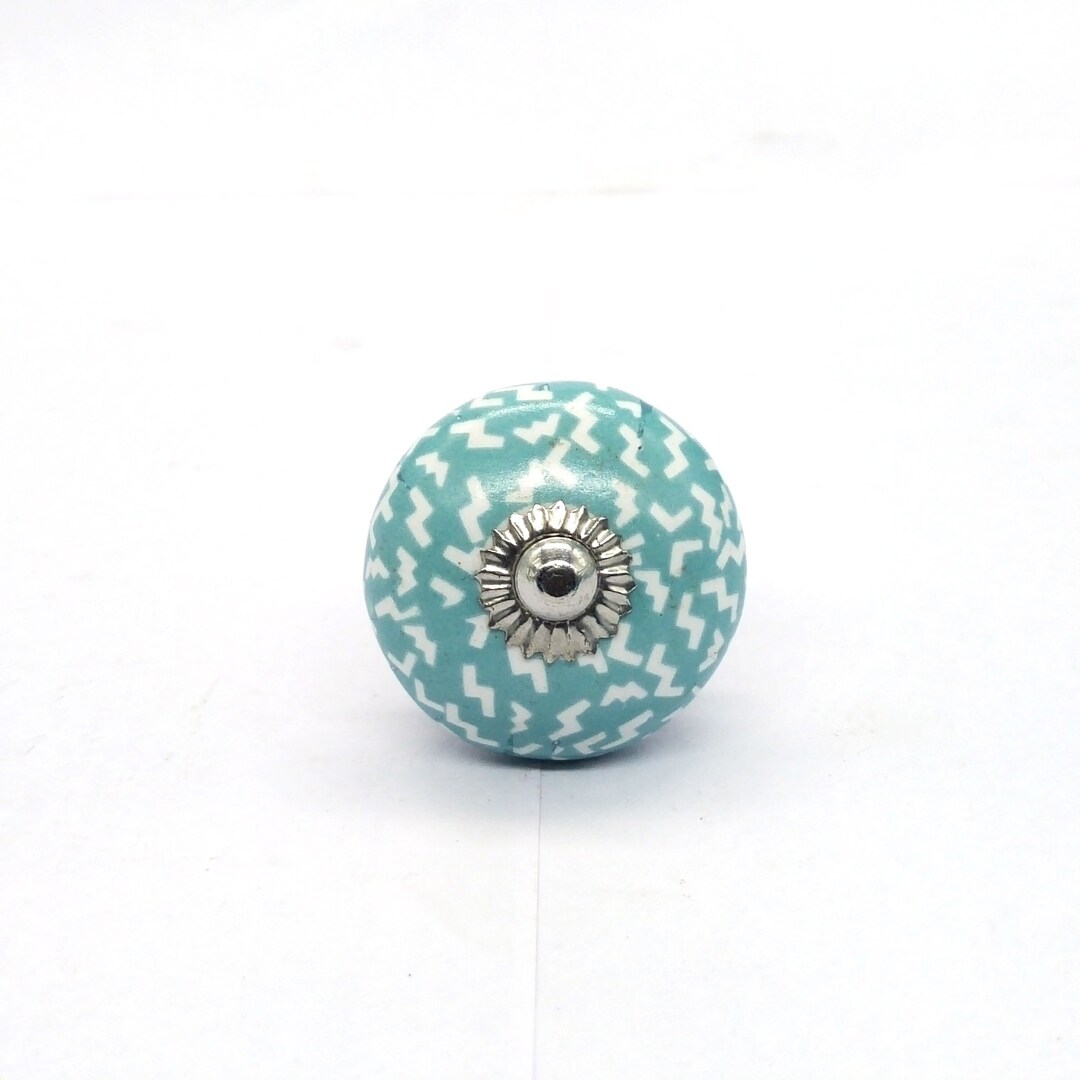Seafoam Green Printed Pattern Hand Painted Ceramic Knobs / Ceramic