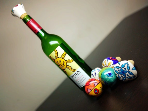 Bouchon de bouteille de vin assorti peint à la main en céramique, bouchon  de bouteille, dessus de bouteille -  Canada
