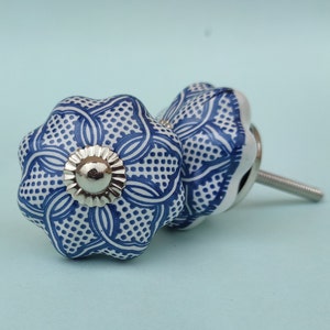WHITE And BLUE  Pattern FLOWER shape Hand painted ceramic knob  Decorative Ceramic knob,drawer pull