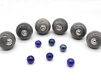 Runde Form Weiß und Schwarz gestreifter handbemalter Keramikknopf, handbemalter Keramikknopf, dekorativer Keramikknopf