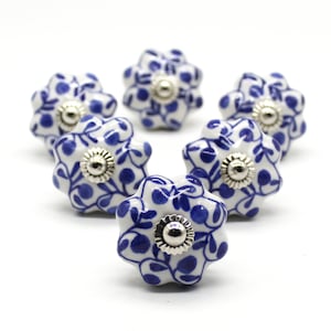 Flower  Shape BLUE AND WHITE Colored Hand Painted Ceramic Knob, Hand Painted Ceramic Knob, Decorative Ceramic knob