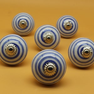Large Round shape Crater Knob,White and blue  artistic Cabinet Knob and Furniture Hardware, Decorative Handles, Dresser Knob